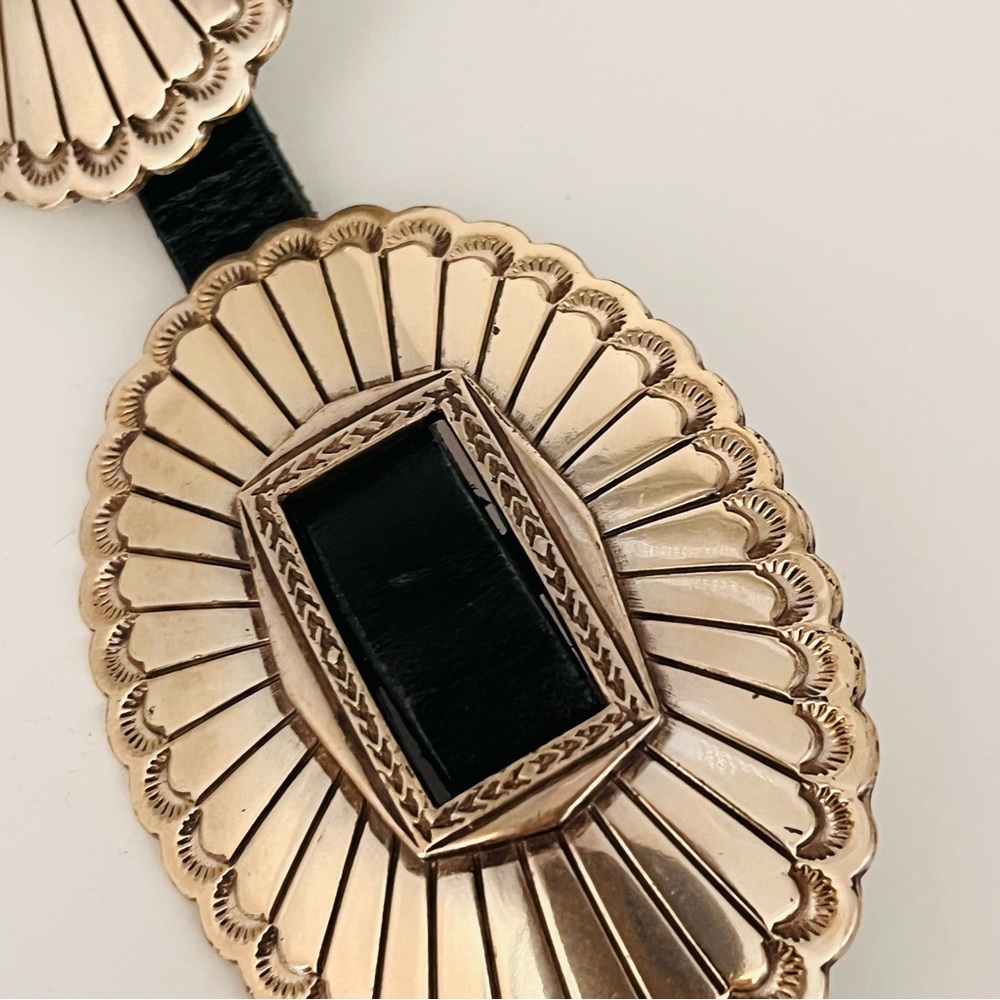 Southwest Slide Black Silver Concho 2"H x 3"W Belt Adjustable Leather S 30" - Picture 7 of 14